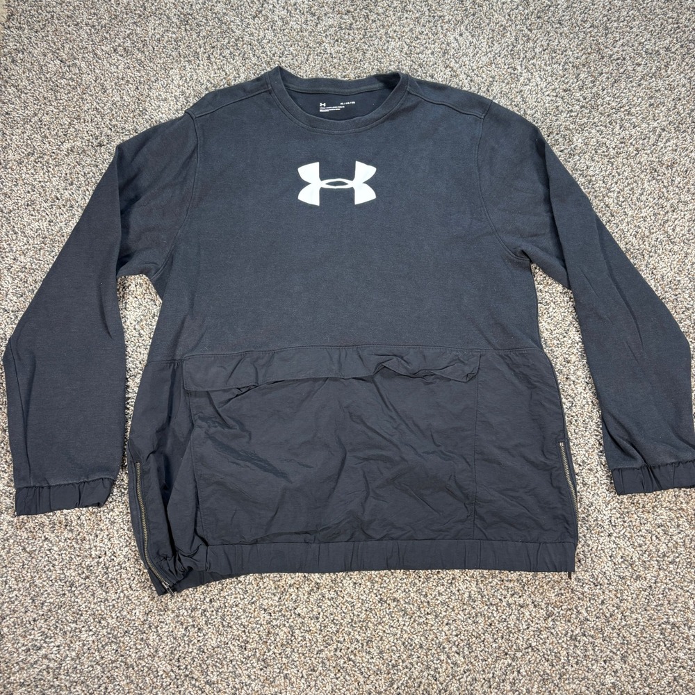 Under Armour Men's XL Black Crewneck Sweatshirt Mixed Media Cargo Pocket Zippers